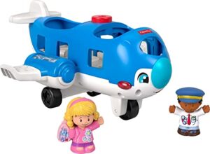 fisher-price little people musical toddler toy travel together airplane with lights sounds & 2 figures for ages 1+ years, blue