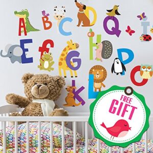 abc stickers alphabet decals - animal alphabet wall decals - classroom wall decals - abc wall decals - wall letters stickers - wall stickers for kids abc letters - [gift included]!