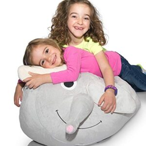 Jumbo Storage Bean Bag - Cover only - “Soft ’n Snuggly” Comfy Fabric Kids Love - Elephant - Store Stuffies, Extra Blankets & Pillows Too