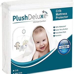 PlushDeluxe Crib Size Waterproof Mattress Protector Breathable Soft Cotton Terry Surface (Crib)