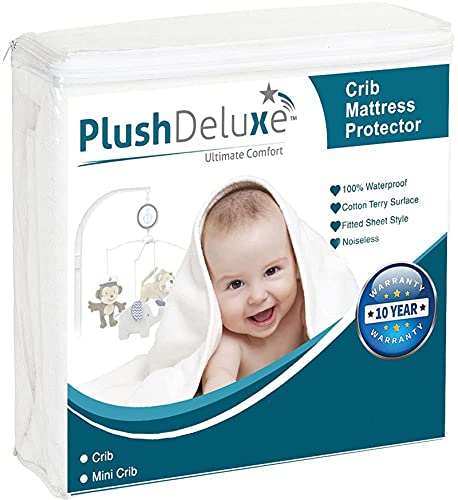 PlushDeluxe Crib Size Waterproof Mattress Protector Breathable Soft Cotton Terry Surface (Crib)