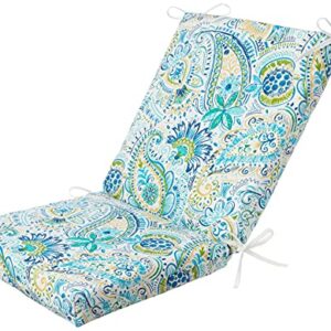Pillow Perfect Paisley Outdoor Round Corner Chair Cushion Deep Seat, Weather, and Fade Resistant, Square Corner - 36.5" x 18", Blue/Yellow Gilford