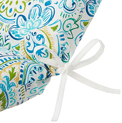 Pillow Perfect Paisley Outdoor Round Corner Chair Cushion Deep Seat, Weather, and Fade Resistant, Square Corner - 36.5" x 18", Blue/Yellow Gilford