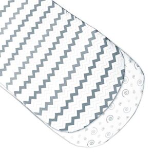 bassinet sheet set - 2 pack jersey cotton fitted sheets - grey/white unisex baby bedding design