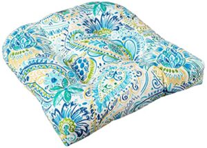 pillow perfect paisley outdoor wicker patio seat cushion reversible, weather, and fade resistant, round corner - 19" x 19", blue/yellow gilford, 2 count