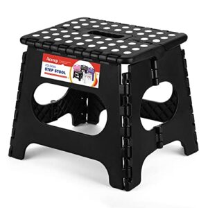 acstep folding step stool for adults-11 height lightweight plastic stepping stool. foldable step stool hold up to 300lbs non slip collapsible stool black