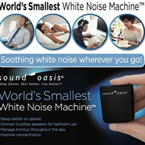 Sound Oasis World’s Smallest Sound Machine, Portable White Noise Machine, 25 hr continuous, Relaxing, non-looping White Noise,10 Tones-high to low pitch, Mask Tinnitus, Ear Ringing Relief, Focus.