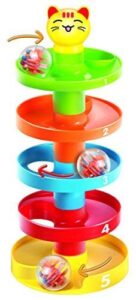 5 layer ball drop and roll swirling tower for baby and toddler development educational toys | stack, drop and go ball ramp toy set includes 3 spinning acrylic activity balls with colorful beads