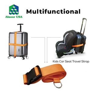 Car Seat Travel Belt | Car Seat Travel Strap to Convert Your Car Seat and Carry-on Luggage into an Airport Car Seat Stroller & Carrier - Bright Orange and Heavy Duty - Includes Bonus E-Book Gift