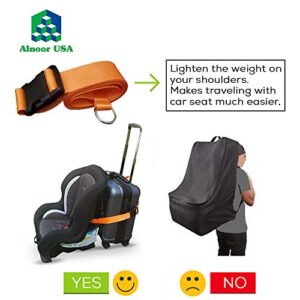 Car Seat Travel Belt | Car Seat Travel Strap to Convert Your Car Seat and Carry-on Luggage into an Airport Car Seat Stroller & Carrier - Bright Orange and Heavy Duty - Includes Bonus E-Book Gift