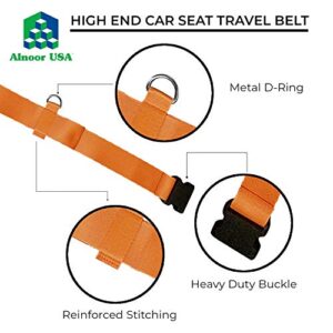 Car Seat Travel Belt | Car Seat Travel Strap to Convert Your Car Seat and Carry-on Luggage into an Airport Car Seat Stroller & Carrier - Bright Orange and Heavy Duty - Includes Bonus E-Book Gift