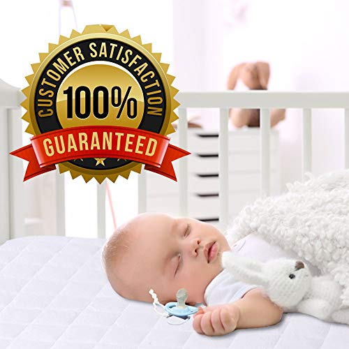 Crib Mattress Protector Waterproof – Bamboo Quilted Ultra Soft White Terry Fitted Sheet Style (Crib)