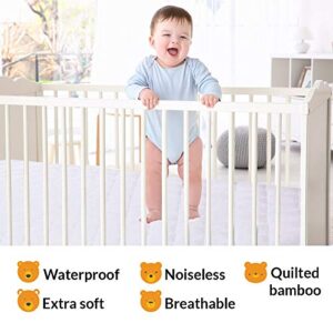 Crib Mattress Protector Waterproof – Bamboo Quilted Ultra Soft White Terry Fitted Sheet Style (Crib)