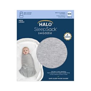 HALO 100% Cotton Sleepsack Swaddle, 3-Way Adjustable Wearable Blanket, TOG 1.5, Heather Grey, Small, 3-6 Months