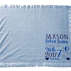 Kids-Pillowcases-By-Stockingfactory Personalized Baby Blankets for Boys (30x40, Blue Micro Plush Fleece Satin Edge Trim) Custom with Baby's Name for Newborn Baby Christening Baptism