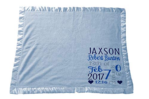 Kids-Pillowcases-By-Stockingfactory Personalized Baby Blankets for Boys (30x40, Blue Micro Plush Fleece Satin Edge Trim) Custom with Baby's Name for Newborn Baby Christening Baptism