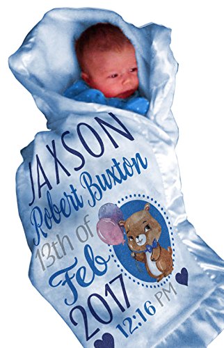 Kids-Pillowcases-By-Stockingfactory Personalized Baby Blankets for Boys (30x40, Blue Micro Plush Fleece Satin Edge Trim) Custom with Baby's Name for Newborn Baby Christening Baptism