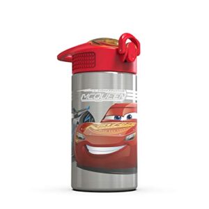 Zak Designs Disney Cars 3 - Stainless Steel Water Bottle with One Hand Operation Action Lid and Built-in Carrying Loop, Kids Water Bottle with Straw Spout is Perfect for Kids (15.5 oz, 18/8, BPA-Free)