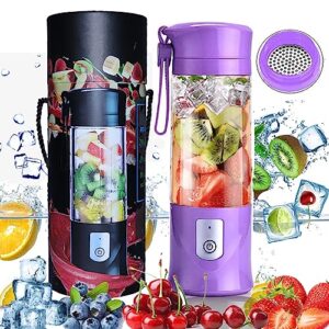 portable blender for shakes and smoothies usb rechargeable travel juicer cup electric mini personal size blenders frozen fruit ice mixer baby food mixing machine with 6 blades for sports travel and outdoors 13.5oz (purple)