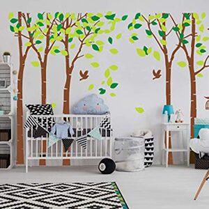 Large Five Family Trees with Birds and Birdcage Jungle Tree Wall Decal Removable Vinyl Sticker Mural Art Baby Girl Nursery Decor Baby Room Decor Kids Room Decor (103.9x70.9) (Brown)