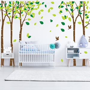 Large Five Family Trees with Birds and Birdcage Jungle Tree Wall Decal Removable Vinyl Sticker Mural Art Baby Girl Nursery Decor Baby Room Decor Kids Room Decor (103.9x70.9) (Brown)