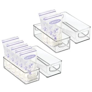 mdesign small plastic nursery storage container bins with handles for organization in cabinet, closet or cubby shelves - organizer for baby food, bibs, formula - ligne collection - 4 pack - clear