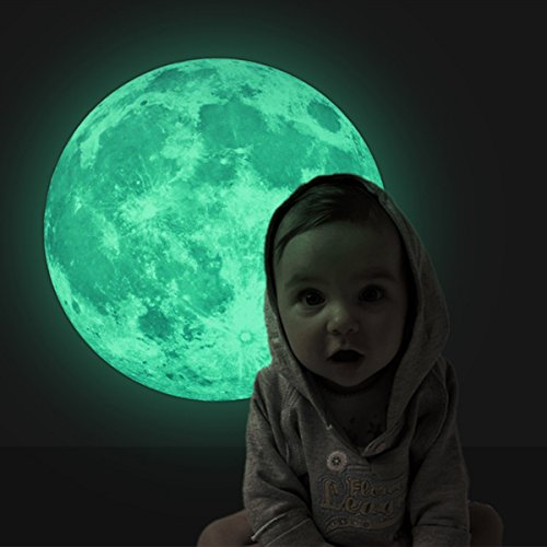 Homics Glow in The Dark Moon Wall Decals 11.8 inch Luminous Sticker at Night, Perfect Ceiling or Wall Decor for Kids' Bedroom