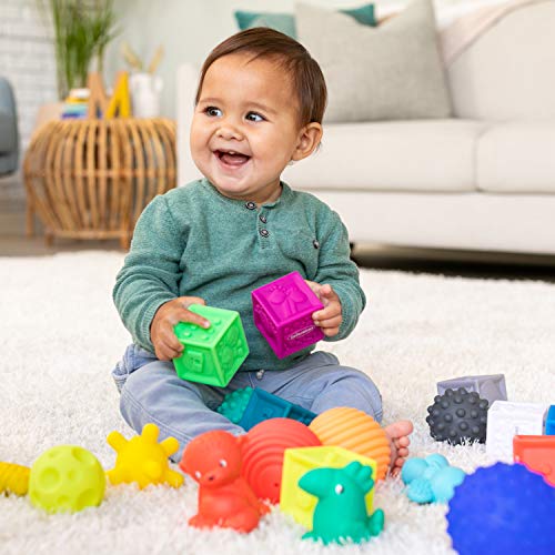 Infantino Sensory Balls, Blocks & Buddies - Textured, Soft & Colorful Toys Includes 8 Balls, 8 Numbered Blocks, 4 Animal Buddies, Ages 0 Months +, 20-Piece Set