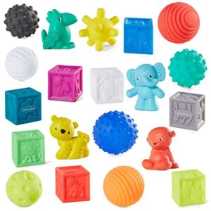 infantino sensory balls, blocks & buddies - textured, soft & colorful toys includes 8 balls, 8 numbered blocks, 4 animal buddies, ages 0 months +, 20-piece set