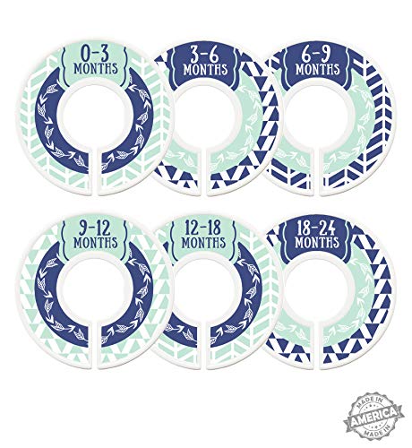 Modish Labels Baby Clothes Size Dividers, Baby Closet Organizers, Closet Size Dividers, Baby Closet Organizers, Clothes Organizer, Neutral, Boy, Woodland, Arrows, Nordic, Boho, Navy Blue, Mint (Baby)