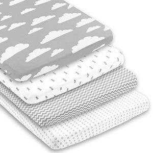 Pack n Play Sheets – Premium Pack and Play Sheets 4 Pack – 100% Super Soft Jersey Knit Cotton Playard Mattress Sheets – Portable Playpen Fitted Play Yard Mini Crib Sheet for Boy & Girl (24 x 38 x 5)