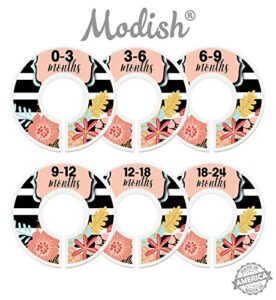 modish labels baby clothes size dividers, baby closet organizers, size dividers, baby closet organizers, closet dividers, clothes organizer, nursery, girl, boho, black stripes, flowers (baby)