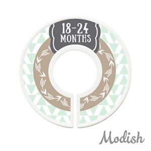 Modish Labels Baby Clothes Size Dividers, Baby Closet Organizers, Closet Size Dividers, Baby Closet Organizers, Clothes Organizer, Neutral, Boy, Girl, Woodland, Arrows, Nordic, Boho, Tan, Mint (Baby)