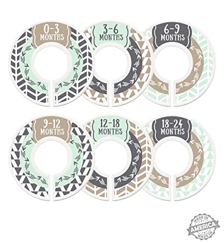 Modish Labels Baby Clothes Size Dividers, Baby Closet Organizers, Closet Size Dividers, Baby Closet Organizers, Clothes Organizer, Neutral, Boy, Girl, Woodland, Arrows, Nordic, Boho, Tan, Mint (Baby)