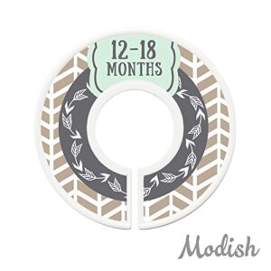 Modish Labels Baby Clothes Size Dividers, Baby Closet Organizers, Closet Size Dividers, Baby Closet Organizers, Clothes Organizer, Neutral, Boy, Girl, Woodland, Arrows, Nordic, Boho, Tan, Mint (Baby)