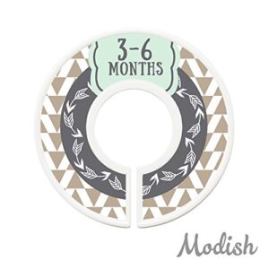 Modish Labels Baby Clothes Size Dividers, Baby Closet Organizers, Closet Size Dividers, Baby Closet Organizers, Clothes Organizer, Neutral, Boy, Girl, Woodland, Arrows, Nordic, Boho, Tan, Mint (Baby)