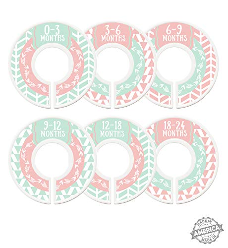 Modish Labels Baby Clothes Size Dividers, Baby Closet Organizers, Closet Size Dividers, Baby Closet Organizers, Clothes Organizer, Girl, Woodland, Arrows, Nordic, Boho, Pink, Mint (Baby)