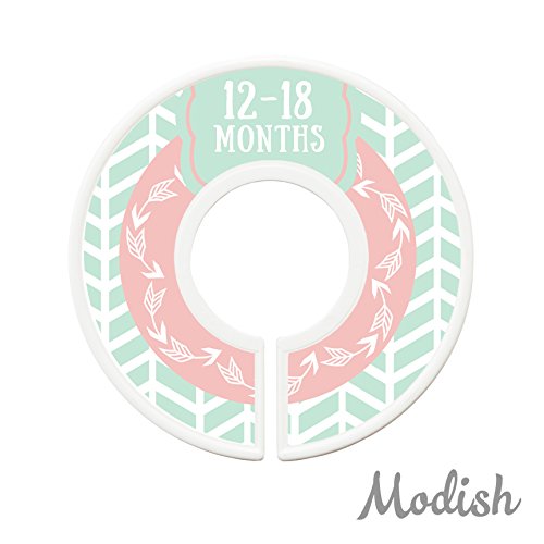 Modish Labels Baby Clothes Size Dividers, Baby Closet Organizers, Closet Size Dividers, Baby Closet Organizers, Clothes Organizer, Girl, Woodland, Arrows, Nordic, Boho, Pink, Mint (Baby)