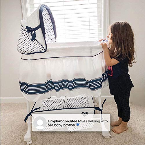 Delta Children Smooth Glide Bedside Bassinet - Portable Crib with Lights, Sounds and Vibrations, Marina