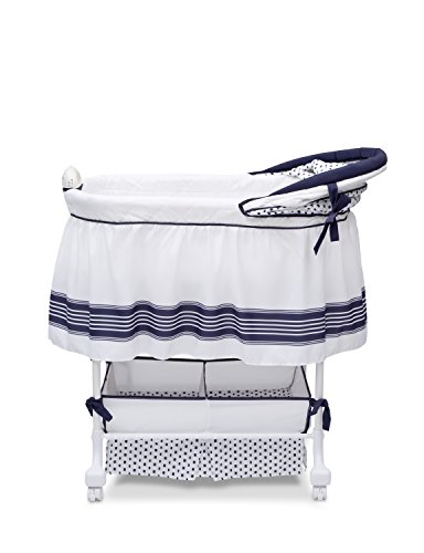Delta Children Smooth Glide Bedside Bassinet - Portable Crib with Lights, Sounds and Vibrations, Marina