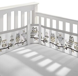 breathablebaby breathable mesh crib liner – classic collection – owl fun gray – fits full-size four-sided slatted and solid back cribs – anti-bumper