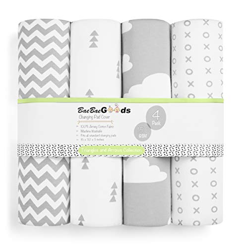 Changing Pad Cover – Premium Baby Changing Pad Covers 4 Pack – Boy or Girl Changing Pad Cover – Pure Cotton Machine Washable Grey and White Changing Table Cover – Diaper Changing Pad Cover Sheets