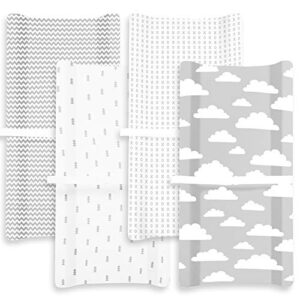 Changing Pad Cover – Premium Baby Changing Pad Covers 4 Pack – Boy or Girl Changing Pad Cover – Pure Cotton Machine Washable Grey and White Changing Table Cover – Diaper Changing Pad Cover Sheets