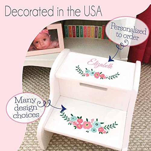 Personalized Brunette Mermaid Princess White Two Step Stool