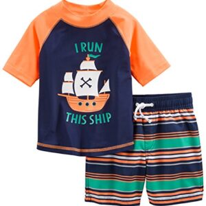 Simple Joys by Carter's Toddler Boys' Swimsuit Trunk and Rashguard Set, Orange/Blue, Ships, 3T