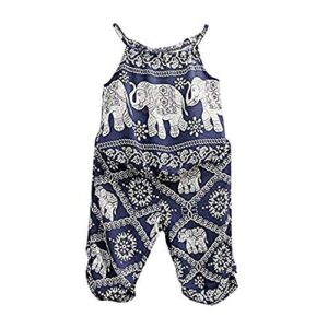 2pcs/set kids baby girls elephant jumpsuit romper, straps tops+harem pants outfit (2-3 years, blue)