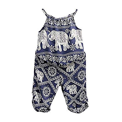 2Pcs/Set Kids Baby Girls Elephant Jumpsuit Romper, Straps Tops+Harem Pants Outfit (2-3 Years, Blue)