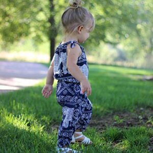 2Pcs/Set Kids Baby Girls Elephant Jumpsuit Romper, Straps Tops+Harem Pants Outfit (2-3 Years, Blue)