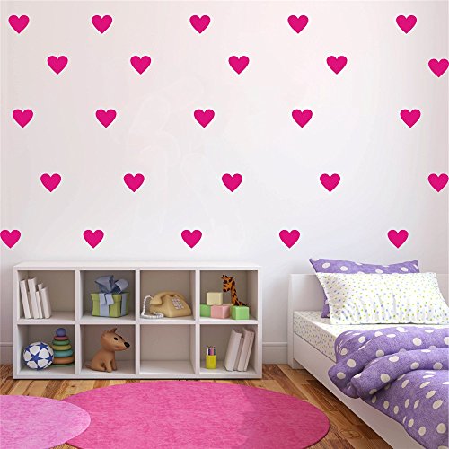 Set of 96 Pieces 2" Heart Wall Decor Sticker DIY Children's Wall Decor Decals Removable Vinyl Kids Room Baby Boys Grils Bedroom Wall Sticker YYU-19(Fuchsia Pink)