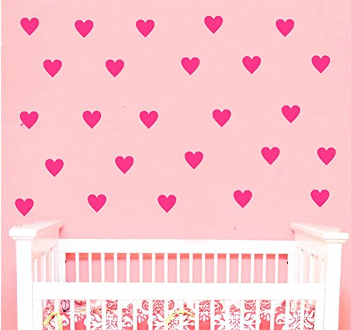 Set of 96 Pieces 2" Heart Wall Decor Sticker DIY Children's Wall Decor Decals Removable Vinyl Kids Room Baby Boys Grils Bedroom Wall Sticker YYU-19(Fuchsia Pink)